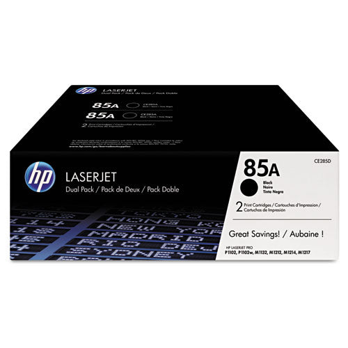 Image of HP CE285AD HP 85a, (ce285d) 2-Pack Black Original Laserjet Toner Cartridges