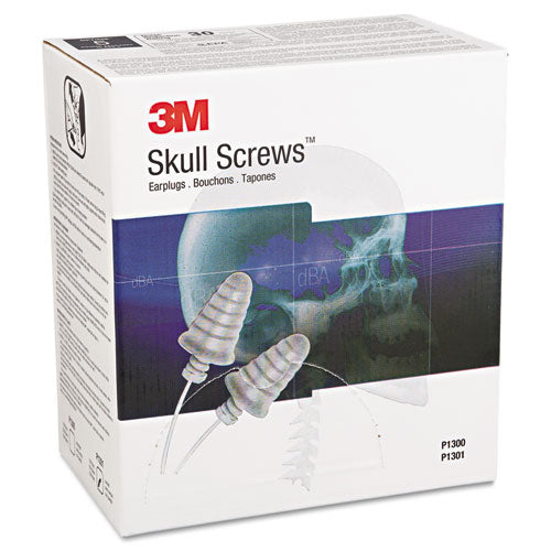 Image of 3M P1301 E-A-RSkull Screws Earplugs, Corded, Reusable, 32 dB NRR, One Size Fits Most, Silver Gray Threaded Bell Plugs, 120/Box