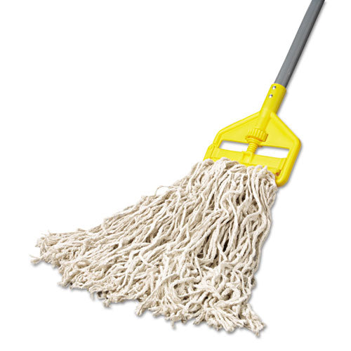 Image of Rubbermaid® Commercial FGV11700WH00 Non-Launderable Economy Cut-End Cotton Wet Mop Head, 20 oz, 1" Band, White, 12/Carton