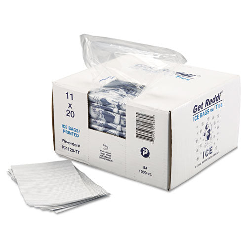 Image of Inteplast Group IC1120-TT Ice Bags with Twist-Ties, Ice: Penguin Icon Labeling, 8 lb Capacity, 11" x 20", Clear, 1,000/Carton