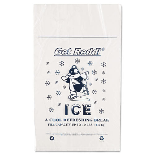 Image of Inteplast Group IC1221-TT Ice Bags with Twist-Ties, Ice: Penguin Icon Labeling, 10 lb Capacity, 12" x 21", Clear, 1,000/Carton