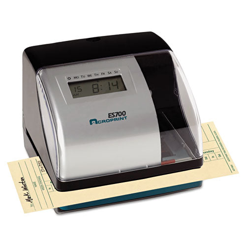 Image of Acroprint® 010182000 Es700 Atomic Electronic Time Recorder And Document Stamp, Digital Display, Black/silver