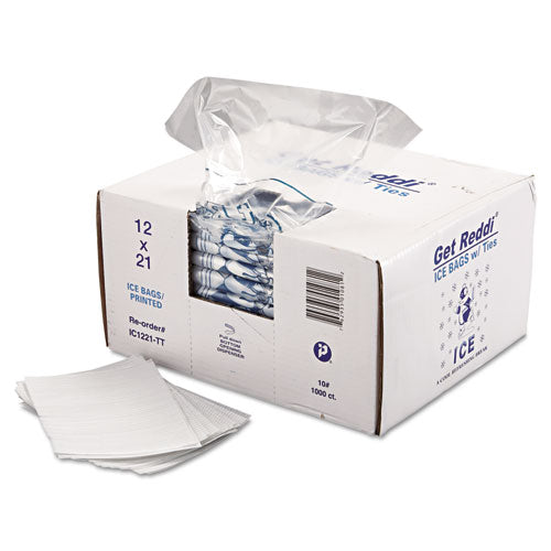 Image of Inteplast Group IC1221-TT Ice Bags with Twist-Ties, Ice: Penguin Icon Labeling, 10 lb Capacity, 12" x 21", Clear, 1,000/Carton