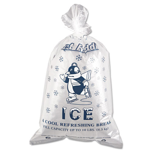 Image of Inteplast Group IC1221-TT Ice Bags with Twist-Ties, Ice: Penguin Icon Labeling, 10 lb Capacity, 12" x 21", Clear, 1,000/Carton