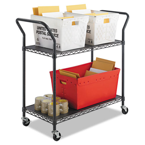 Image of Safco® 5337BL Wire Utility Cart, Metal, 2 Shelves, 400 lb Capacity, 43.75" x 19.25" x 40.5", Black
