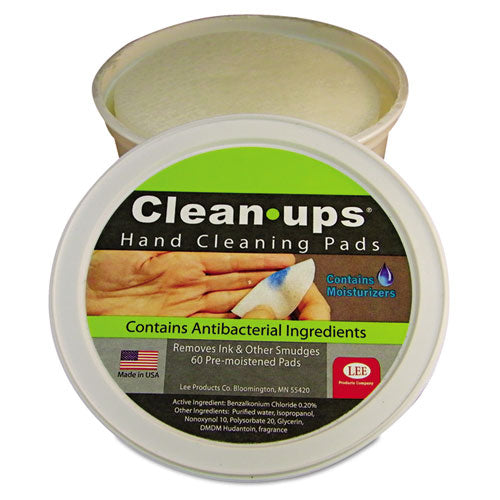 Image of LEE 10145 Clean-Ups Hand Cleaning Pads, Cloth, 1-Ply, 3" dia, Mild Floral Scent, 60/Tub