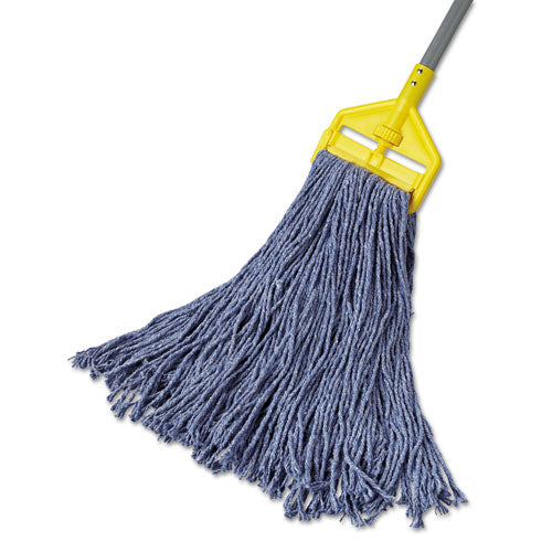 Image of Rubbermaid® Commercial FGF51800BL00 Non-Launderable Cotton/Synthetic Cut-End Blend Mop Head, 24 oz, 1" Band, Blue, 12/Carton