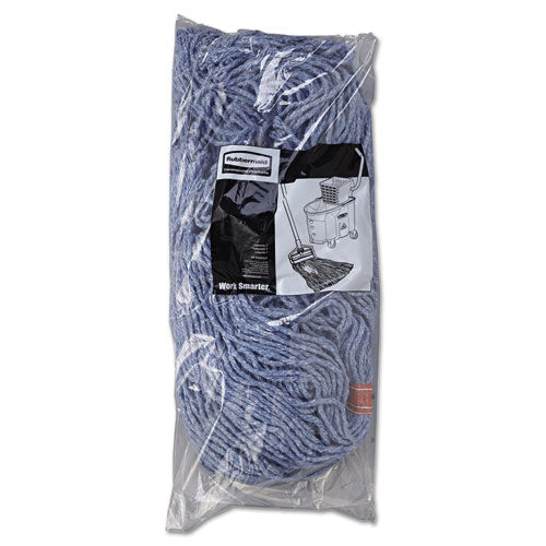 Image of Rubbermaid® Commercial FGF51800BL00 Non-Launderable Cotton/Synthetic Cut-End Blend Mop Head, 24 oz, 1" Band, Blue, 12/Carton
