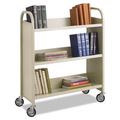 Image of Safco® 5358SA Steel Single-Sided Book Cart, Metal, 3 Shelves, 300 lb Capacity, 36" x 14.5" x 43.5", Sand