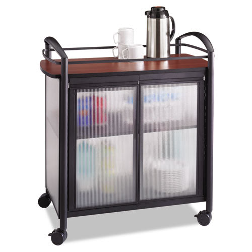 Image of Safco® 8966BL Impromptu Refreshment Cart/Machine Stand, Engineered Wood, 3 Shelf, 34 x 21.25 x 36.5, Cherry/Black
