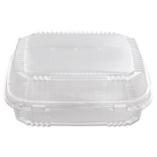 Image of Pactiv Evergreen YCI811200000 ClearView SmartLock Hinged Lid Container, 49 oz, 8.2 x 8.3 x 2.9, Clear, Plastic, 200/Carton