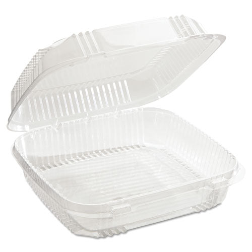 Image of Pactiv Evergreen YCI811200000 ClearView SmartLock Hinged Lid Container, 49 oz, 8.2 x 8.3 x 2.9, Clear, Plastic, 200/Carton