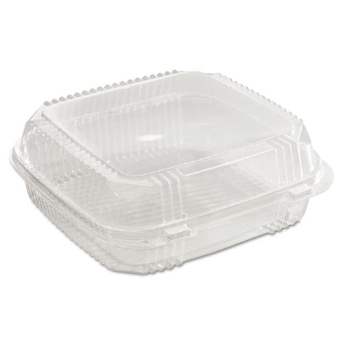 Image of Pactiv Evergreen YCI811200000 ClearView SmartLock Hinged Lid Container, 49 oz, 8.2 x 8.3 x 2.9, Clear, Plastic, 200/Carton