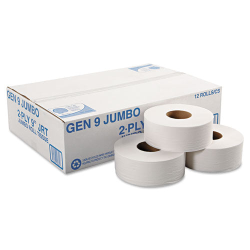 Image of General Supply 8112 Jumbo Roll Bath Tissue, Septic Safe, 2-Ply, 3.3" x 700 ft, White, 12 Rolls/Carton