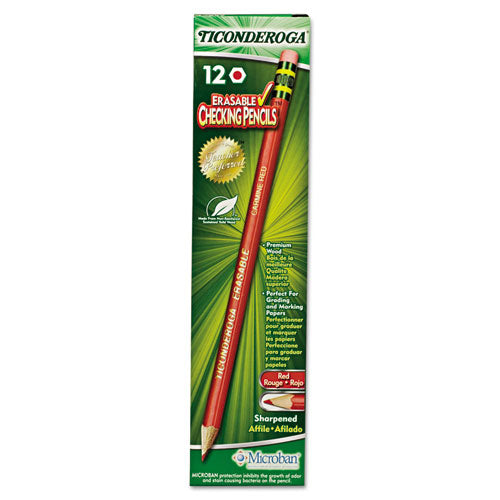 Image of Ticonderoga® 142590002 Erasable Colored Pencils, 2.6 mm, 2B, Carmine Red Lead, Carmine Red Barrel, 12/Pack