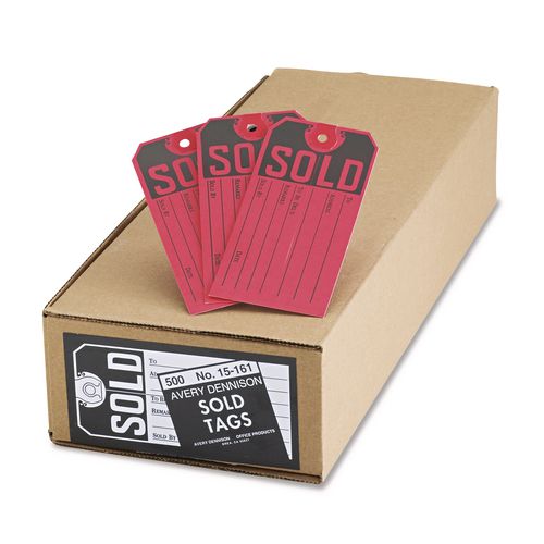 Image of Avery® 15161 Sold Tags, Paper, 4.75 x 2.38, Red/Black, 500/Box