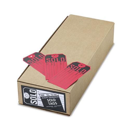 Image of Avery® 15161 Sold Tags, Paper, 4.75 x 2.38, Red/Black, 500/Box