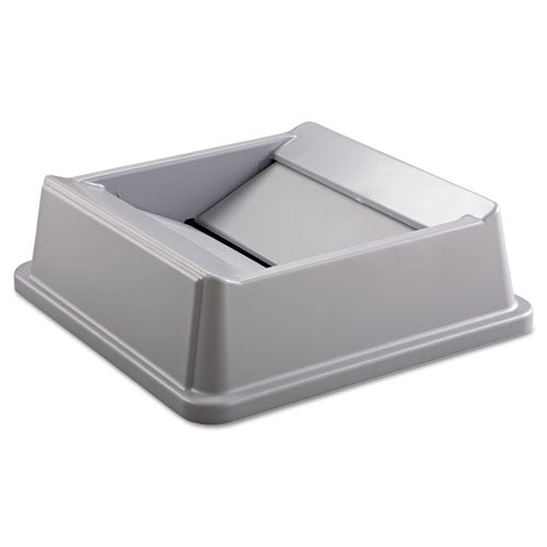 Image of Rubbermaid® Commercial FG266400GRAY Untouchable Square Swing Top Lid, Plastic, 20.13w X 20.13d X 6.25h, Gray
