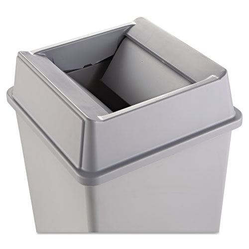 Image of Rubbermaid® Commercial FG266400GRAY Untouchable Square Swing Top Lid, Plastic, 20.13w X 20.13d X 6.25h, Gray