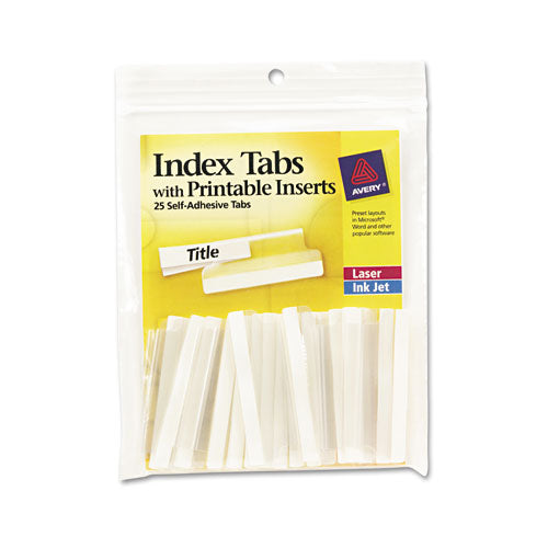 Image of Avery® 16241 Insertable Index Tabs with Printable Inserts, 1/5-Cut, Clear, 2" Wide, 25/Pack