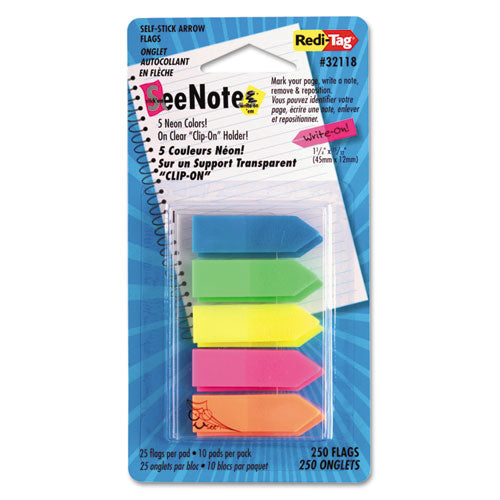 Image of Redi-Tag® B32118 Seenotes Transparent-Film Arrow Page Flags, Assorted Colors, 50/pad, 5 Pads
