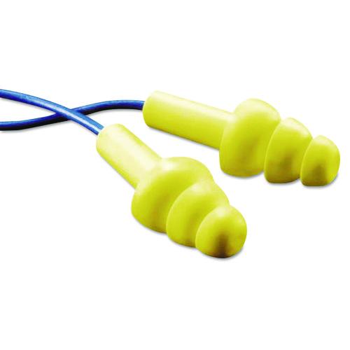 Image of 3M 340-4007 E-A-RUltraFit Reusable Earplugs, Corded, Metal Detectable, 25 dB NRR, One Size Fits Most, Yellow 3-Flange Plugs, 100/Box