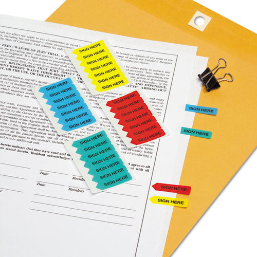 Image of Redi-Tag® B72020 Mini Arrow Page Flags, "sign Here", Blue/mint/red/yellow, 126 Flags/pack