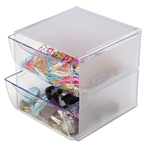 Image of deflecto® 350101 Stackable Cube Organizer, 2 Compartments, 2 Drawers, Plastic, 6 x 7.2 x 6, Clear
