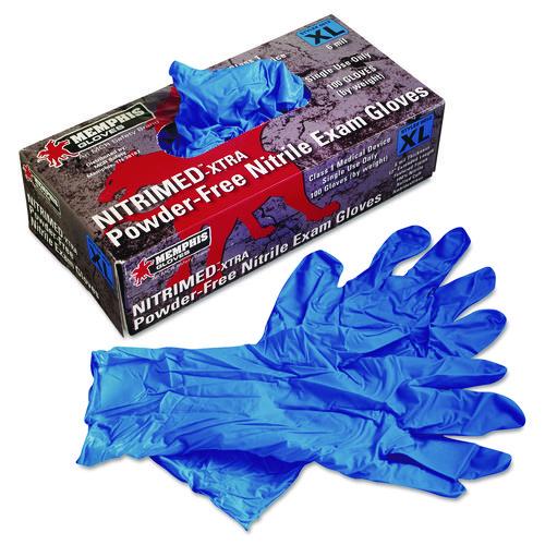 Image of MCR Safety 6012XL Nitri-Med Disposable Nitrile Gloves, Powder-Free, X-Large, 6 mil, Blue, 100/Box
