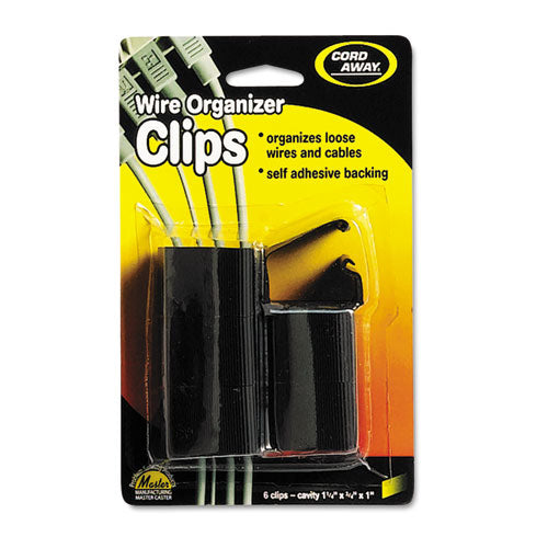 Image of Cord Away® 00204 Self-Adhesive Wire Clips, Black, 6/pack