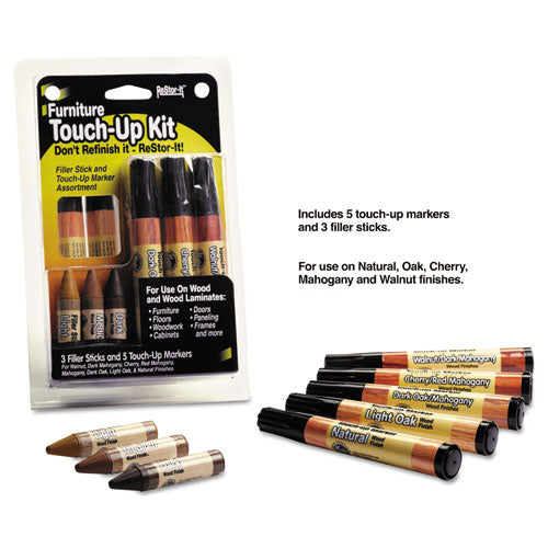 Image of Master Caster® 18000 ReStor-It Furniture Touch-Up Kit with (5) Woodgrain Markers, (3) Filler Sticks, 4.25 x 0.38 x 6.75