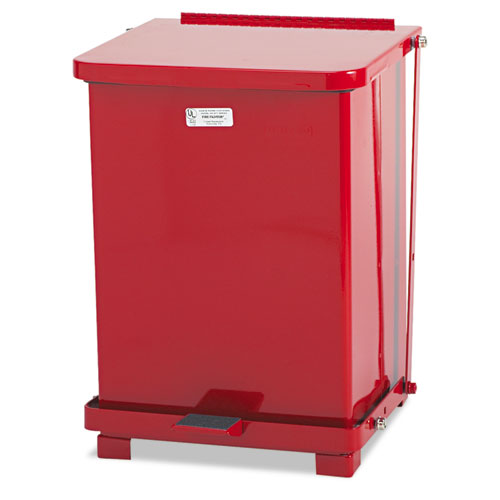 Image of Rubbermaid® Commercial FGST7EPLRD Defenders Heavy-Duty Steel Step Can, 4 gal, Steel, Red