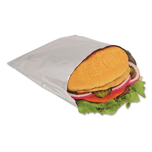 Image of Bagcraft 300533 Foil Single-Serve Bags, Unlabeled Burger, 6" x 0.75" x 6.5", Silver, 1,000/Carton