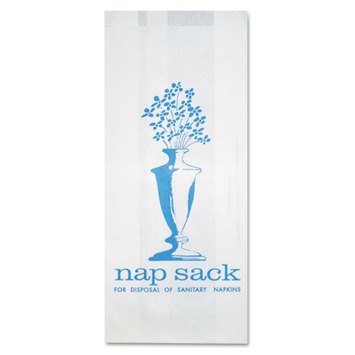 Image of Bagcraft 300314 Nap Sack Sanitary Disposal Bags, 4" x 2" x 9", White, 1,000/Carton
