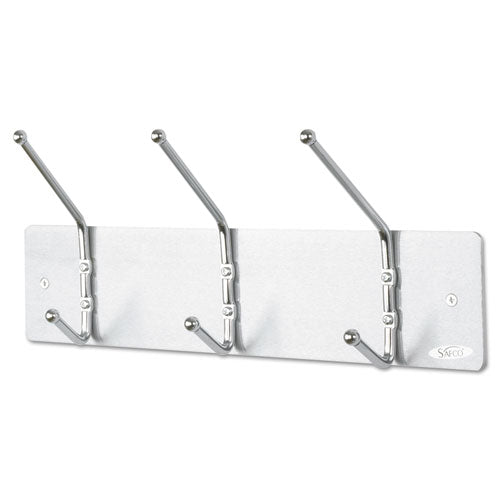 Image of Safco® 4161 Metal Wall Rack, Three Ball-Tipped Double-Hooks, Metal, 18w x 3.75d x 7h, Satin
