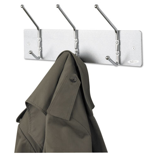 Image of Safco® 4161 Metal Wall Rack, Three Ball-Tipped Double-Hooks, Metal, 18w x 3.75d x 7h, Satin