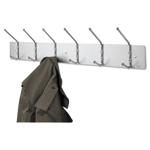 Image of Safco® 4162 Metal Wall Rack, Six Ball-Tipped Double-Hooks, Metal, 36w x 3.75d x 7h, Satin
