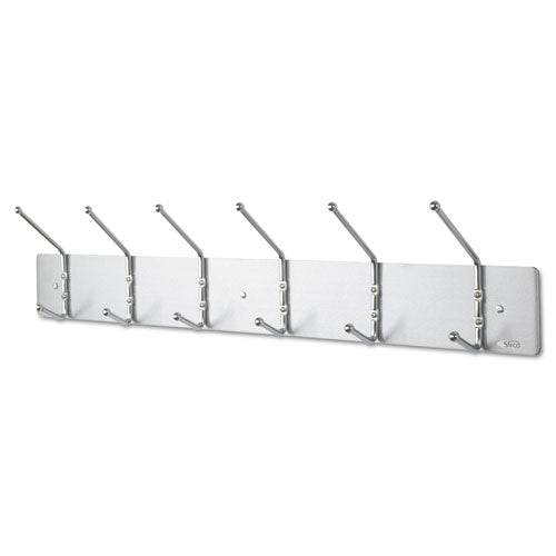 Image of Safco® 4162 Metal Wall Rack, Six Ball-Tipped Double-Hooks, Metal, 36w x 3.75d x 7h, Satin