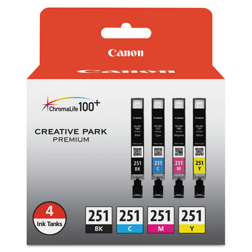 Image of Canon® 6513B004 6513b004 (cli-251) Chromalife100+ Ink, Black/cyan/magenta/yellow, 4/pack