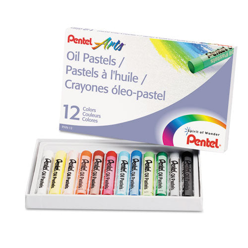 Image of Pentel® PHN-12 Oil Pastel Set With Carrying Case, 12 Assorted Colors, 0.38" Dia X 2.38", 12/set