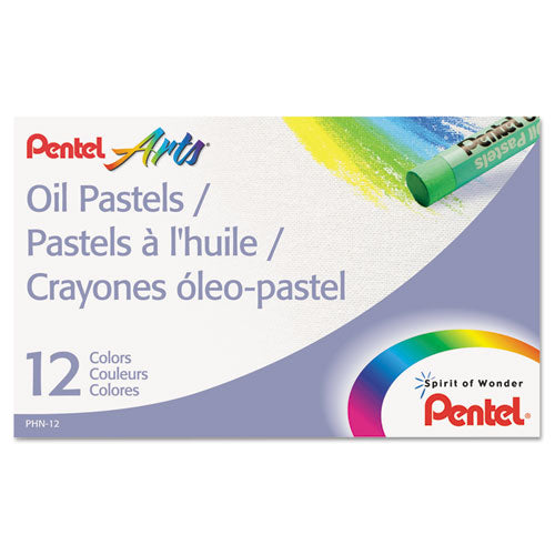 Image of Pentel® PHN-12 Oil Pastel Set With Carrying Case, 12 Assorted Colors, 0.38" Dia X 2.38", 12/set