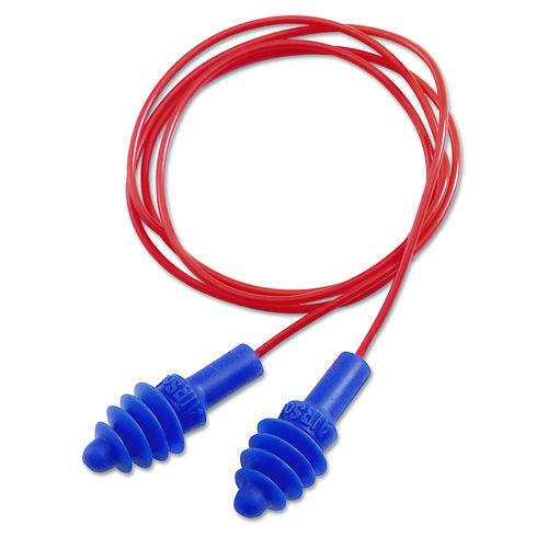Image of Howard Leight® by Honeywell DPAS-30R AirSoft Multiple-Use Corded Earplugs, Red Cord, 27 dB NRR, One Size Fits Most, Blue 4-Flange Plugs, 100/Box