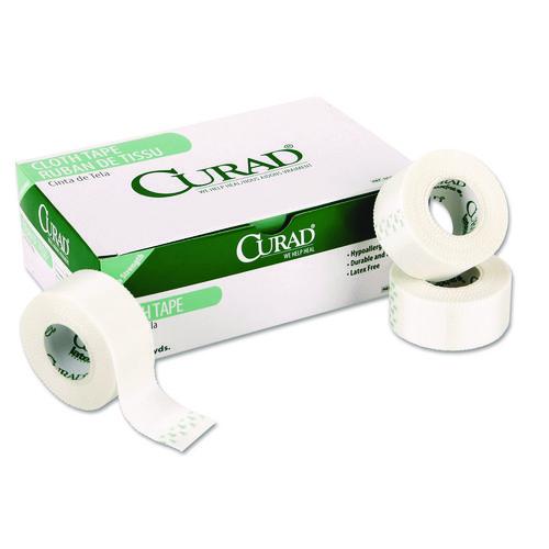 Image of Curad® NON270101 First Aid Cloth Silk Tape, Heavy-Duty, Acrylic/Silk, 1" x 10 yds, White, 12/Pack