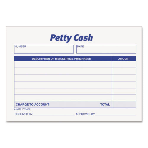 Image of TOPS 3008 Petty Cash Slips, One-Part (No Copies), 5 x 3.5, 50 Forms/Pad, 12 Pads/Pack