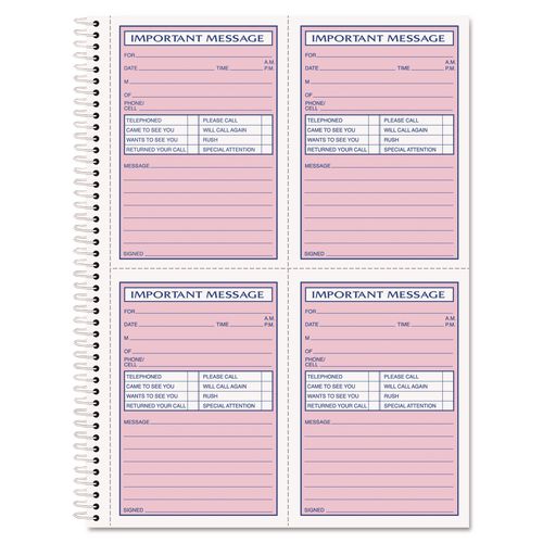 Image of TOPS 4005 Telephone Message Book with Fax/Mobile Section, Two-Part Carbonless, 3.88 x 5.5, 4 Forms/Sheet, 200 Forms Total