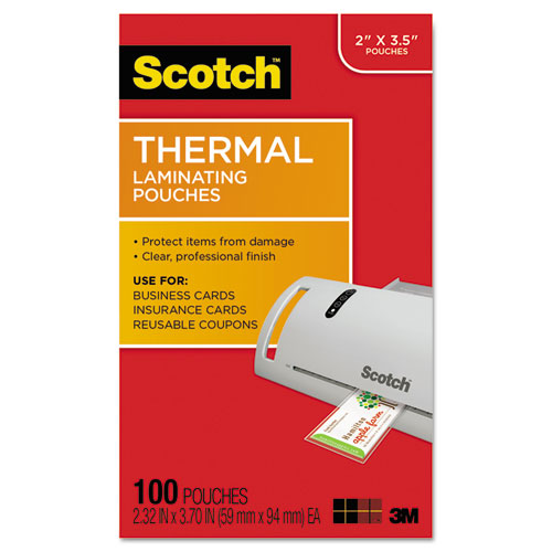 Image of ScotchÂ® Laminating Pouches, 5 Mil, 3.75" X 2.38", Gloss Clear, 100/pack