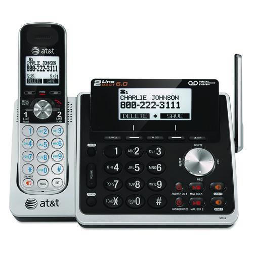 Image of AT&T® TL88102 TL88102 Cordless Two-Line Digital Answering System, Base and Handset, Black/Silver