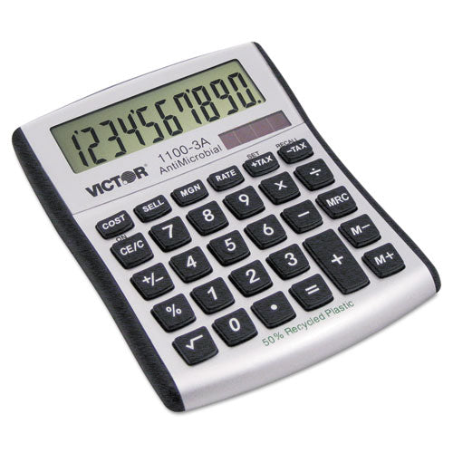Image of Victor® 1100-3A 1100-3a Antimicrobial Compact Desktop Calculator, 10-Digit Lcd