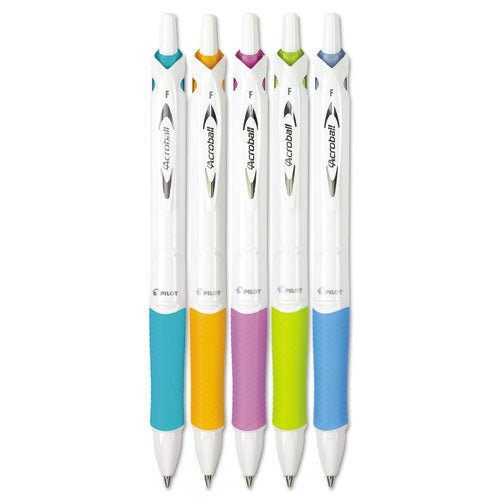 Image of Pilot® 31861 Acroball PureWhite Advanced Ink Hybrid Gel Pen, Retractable, Fine 0.7 mm, Black Ink, Assorted Barrel Colors, 5/Pack