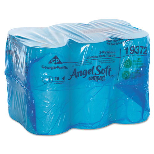 Image of Georgia Pacific® Professional 19372 Coreless Bath Tissue, Septic Safe, 2-Ply, White, 1,125 Sheets/Roll, 18 Rolls/Carton